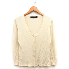 ミッシェルクラン MICHEL KLEIN ニット カーディガン 無地 シンプル 切替リブ 長袖 Vネック シルク混 38 ライトベージュ /HT29