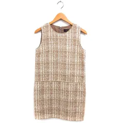 ジュエルチェンジズ Jewel Changes アローズ ツイード ワンピース Iライン ひざ丈 ウール混 ノースリーブ ラメ混 バックジップ 38 茶 ブラウン /NT14