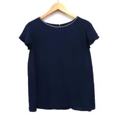 N.Natural Beauty Basic N.ナチュラルビューティーベーシック カットソー ブラウス シフォン 無地 ビーズ装飾 フリル袖 半袖 丸首 L ネイビー 紺 /HT24