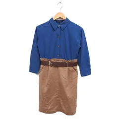 クイーンズコート QUEENS COURT セットアップ風 ワンピース 七分袖 ひざ丈 スエードライク 無地 1 ブルー 青 /FT13