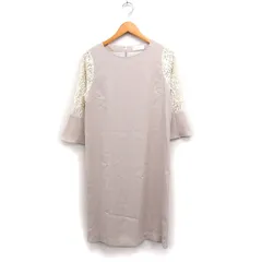 インデックス INDEX 袖レース ワンピース 七分袖 ロング丈 無地 M グレージュ /FT31