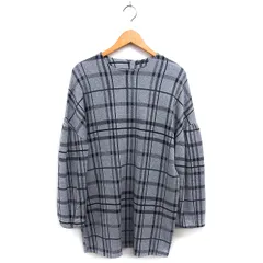 ザラ ZARA ワンピース Iライン ミニ コットン 綿 チェック ドロップショルダー バックジップ 長袖 M グレー /NT28