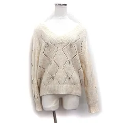 ザラ ZARA セーター ニット ビジュー装飾 柄編み 切替リブ ラグランスリーブ 長袖 Vネック L ライトベージュ /HT4