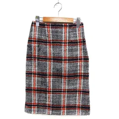 ナチュラルビューティーベーシック NATURAL BEAUTY BASIC タイト スカート ひざ下 ウール混 スリット チェック サイドジップ XS 黒 ブラック オレンジ /NT35