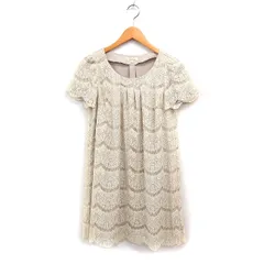 ロペピクニック ROPE Picnic レース ワンピース 半袖 ひざ丈 丸首 Aライン 38 ベージュ /FT2