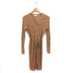 ナチュラルビューティーベーシック NATURAL BEAUTY BASIC カーディガン ニット ロング リブ コットン混 リボン ハイゲージ 長袖 M キャメル /NT28