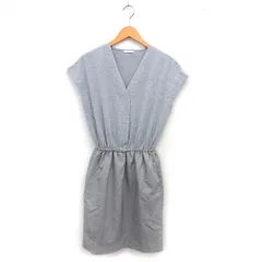 オペークドットクリップ OPAQUE.CLIP ワンピース フレア ひざ丈 Vネック ゆったり フレンチスリーブ 切替 半袖 L グレー /NT18