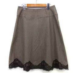 コムサイズム COMME CA ISM フレア スカート 膝下 千鳥格子 柄 切替レース 綿混 L ブラウン 茶 /HT10