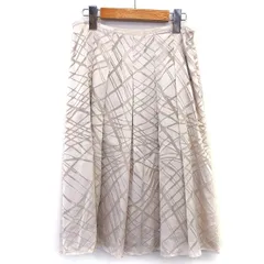 ナチュラルビューティー NATURAL BEAUTY フレア スカート 膝下 シフォン 総柄 タック M ベージュ /HT26