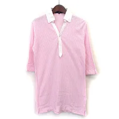 シップス SHIPS チュニック ポロシャツ ストライプ 柄 ボタンダウン スキッパー 五分袖 コットン 綿 S ホワイト 白 ピンク /HT22