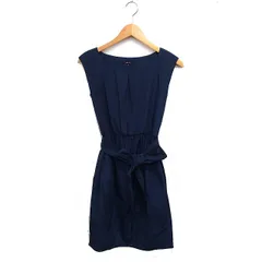 コムサイズム COMME CA ISM ノースリーブ ワンピース ひざ丈 ギャザー リボン 無地 S ネイビー 紺 /FT35