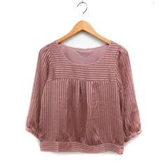 ロペピクニック ROPE Picnic ストライプ ブラウス 七分袖 バックリボン 光沢 38 ピンク /FT25