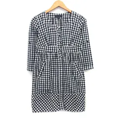 コフィ コレクト KOFI COLLECT チュニック シャツワンピ ギンガムチェック 柄 ワイド袖 七分袖 丸首 コットン 綿 M ブラック 黒 ホワイト 白 /HT23