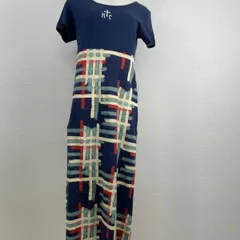 NICOLE CLUB ニコルクラブ ロングワンピース 半袖 ネイビー 総柄 綿100%　　20251104-0010