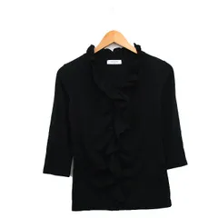 オフオン ofuon カットソー Tシャツ 七分袖 フリル コットン シンプル 38 ブラック 黒 /KT8