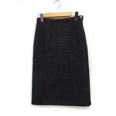 ナチュラルビューティーベーシック NATURAL BEAUTY BASIC チェック タイトスカート ロング丈 ジャガード ウール混 S チャコール ネイビー 紺 /FT13