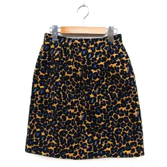 インディヴィ INDIVI スカート ジャガード フレア ひざ丈 ヒョウ柄 レオパード柄 バックジップ 36 キャメル 黒 ブラック /NT21