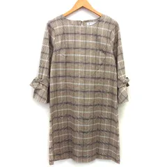 ロペピクニック ROPE Picnic ワンピース Aライン 膝丈 グレンチェック 柄 袖リボン 長袖 丸首 38 ベージュ ブラウン 茶 /HT30