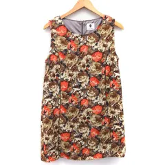 ブージュルード Bou Jeloud ワンピース チュニック ミニ 花柄 パイピング ノースリーブ 丸首 38 ブラウン 茶 /HT28