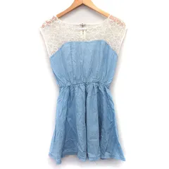 レトロガール RETRO GIRL ワンピース チュニック ミニ 切替 チュール 刺繍 花柄 ノースリーブ 丸首 コットン 綿 M ライトブルー 青 /HT7