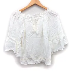 ミスティック mystic カットソー ブラウス ショート丈 無地 シンプル フリル フリンジ紐 レース 五分袖 丸首 F ホワイト 白 /HT24