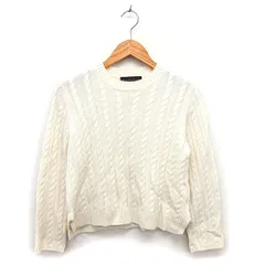 グリーンレーベルリラクシング ユナイテッドアローズ green label relaxing ニット セーター ケーブル編み リブ クロップド ウール混 長袖 オフホワイト /NT16