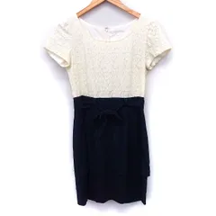 プロポーション ボディドレッシング PROPORTION BODY DRESSING ワンピース パーティードレス ティアード ミニ 膝上 切替 レース 花柄 無地 ウエストリボン 半袖 丸首 綿混 3 ベージュ ネイビー 紺 /HT28
