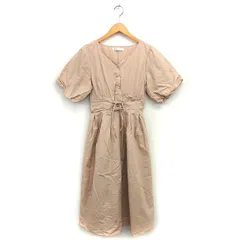 マジェスティックレゴン MAJESTIC LEGON ワンピース フレア ロング コットン 綿 レースアップ シャーリング 五分袖 M ベージュ /NT1