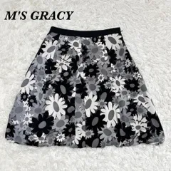 M'S GRACY フレアスカート 花柄 38 M ブラック グレー