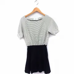 ステュディオス STUDIOUS ワンピース 切替 ボーダー 無地 丸首 半袖 ひざ丈 F ホワイト 白 ブラック 黒 /FT38