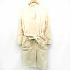 ブロードゥリー&コー Broderie&Co ナノユニバース コート アウター ノーカラー 無地 リボン ベルト ミモレ丈 クロップド 中綿 ウール混 36 アイボリー /MT23
