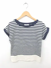 ショコラフィネローブ chocol raffine robe カットソー Tシャツ  ボーダー ボートネック 綿 コットン 半袖 F アイボリー ネイビー 白 紺 /TT15