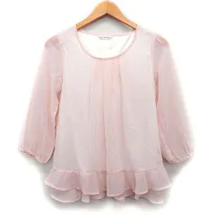 アー・ヴェ・ヴェスタンダード ミッシェルクラン a.v.v standard カットソー ブラウス シフォン ストライプ 柄 タック ペプラム 長袖 丸首 M ピンク /HT31