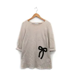 アナトリエ ANATELIER ワンピース ミニ 七分袖 リボン コットン 38 ベージュ /KT20