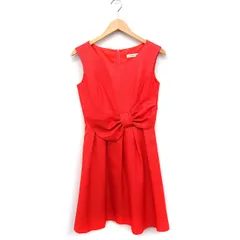 ストロベリーフィールズ STRAWBERRY-FIELDS リボン フレア ワンピース ひざ丈 ノースリーブ 無地 オレンジ /FT6