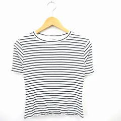 ジーユー GU ニット セーター リブ ボーダー 丸首 半袖 M ネイビー ホワイト 紺 白 /MT10