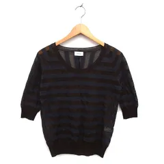 アーバンリサーチ URBAN RESEARCH ニット セーター シアー リブ ボーダー ラウンドネック コットン混 五分袖 F ディープブラウン /NT11