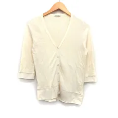 ナイスクラップ NICE CLAUP カーディガン シンプル 切替リブ 七分袖 Vネック コットン 綿 ライトベージュ /HT8