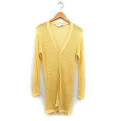 ユニクロ UNIQLO INES DE FRESSANGE ロング カーディガン Vネック ニット 麻混 綿混 M イエロー 黄 /FT17