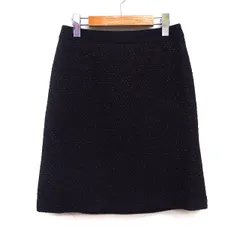 インディヴィ INDIVI 台形 スカート 膝丈 ツイード ラメ混 切替 ウール混 綿混 ブラック 黒 /HT11