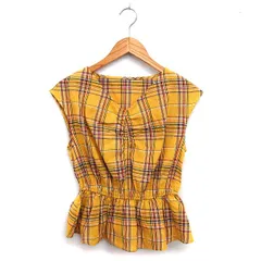 N.Natural Beauty Basic N.ナチュラルビューティーベーシック ブラウス Vネック ゆったり フレンチスリーブ コットン混 チェック 半袖 M 黄 イエロー /NT1