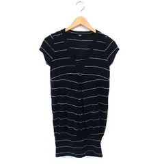 スライ SLY ワンピース コクーン ミニ パイル コットン混 ボーダー プランジングネック 半袖 1 黒 ブラック /NT11