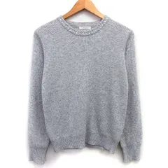 テチチ Te chichi セーター ニット パール装飾 シンプル 切替リブ 長袖 丸首 ウール混 M ライトグレー 灰 /HT22