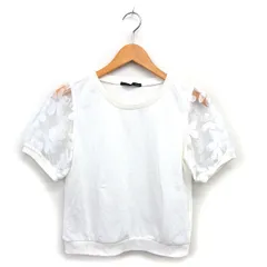 ヘザー Heather ブラウス リブ シアージャガード 切替 コットン混 クルーネック 半袖 F オフホワイト /NT33