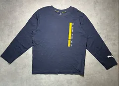 【美品】プーマ キッズ 長袖 Tシャツ 140（実寸130相当）紺 ネイビー ロンT PUMA 男の子 ジュニア スポーツウェア 綿100% 130サイズ相当 普段着 練習着 ドライ機能 速乾 ロゴプリント 子供服 春 秋 冬 中古 クルーネック 丸首