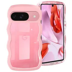 Google Pixel 9 用 ケース Google Pixel 9 Pro 用 ケース クリア ウェーブ ピクセル9 プロ 用 カバー 透明 韓国 波状エッジ ピクセル9 用 スマホケース ピンク