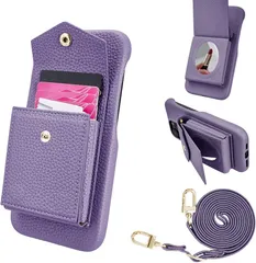 For Google Pixel 9A ケース 手帳型 背面 カード For グーグル ピクセル 9A ショルダー ミニメイクミラー付き 背面カード収納 縦+横置きスタンド機能 PUレザー 調整可能ショルダーベルト 耐衝撃 おしゃれ 財布型 パープル