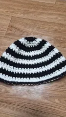 編み バケットハット ブラック/白 ストライプ