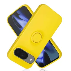 【Viesa】For 互換性 Pixel 9 Pro XL ケース リング付き スマホケース（イエロー）兼用 ピクセル9プロxl ソフトカバー 車載ホルダー シリコン ケース 適用 グーグルpixel9proxl Yellow