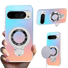 Google Pixel 9/9 Pro ケース レーザーグラデーション ピクセル9 / 9プロ 携帯ケース つや消し変色 フラッシュカラー Pixel9 Proカバー PC+TPU リボンリング 対応 スタンド機能 落下防止 MagSafe対応 ワイアレス充
